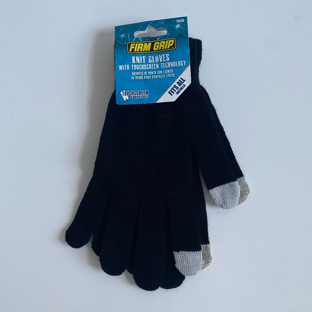 NWT Firm Grip Knit Black Gloves Touchscreen Compatible D5606